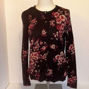 Croft & Barrow Black & Pink Fall Floral Long Sleeve Sweater Women’s Size Small